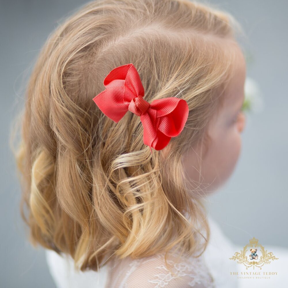 Set of 2 Pretty Girls Hair Bows Grosgrain Ribbon Clips Hair Accessories Fuchsia - Picture 1 of 5